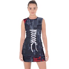 Abstract Tech Computer Motherboard Technology Lace Up Front Bodycon Dress by Cemarart