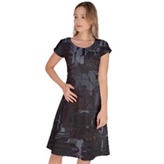 Abstract Tech Computer Motherboard Technology Classic Short Sleeve Dress by Cemarart