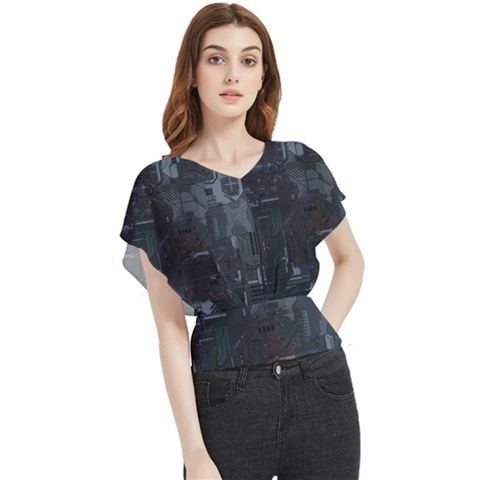 Abstract Tech Computer Motherboard Technology Butterfly Chiffon Blouse by Cemarart