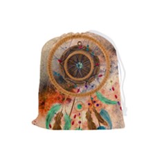 Dream Catcher Colorful Vintage Drawstring Pouch (large) by Cemarart