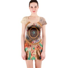 Dream Catcher Colorful Vintage Short Sleeve Bodycon Dress by Cemarart