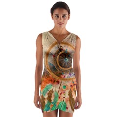 Dream Catcher Colorful Vintage Wrap Front Bodycon Dress by Cemarart