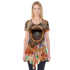 Dream Catcher Colorful Vintage Short Sleeve Tunic  by Cemarart