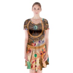 Dream Catcher Colorful Vintage Short Sleeve V-neck Flare Dress by Cemarart