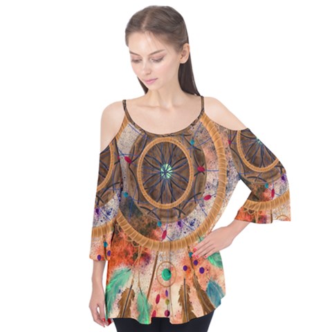 Dream Catcher Colorful Vintage Flutter Sleeve T-shirt  by Cemarart