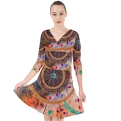 Dream Catcher Colorful Vintage Quarter Sleeve Front Wrap Dress