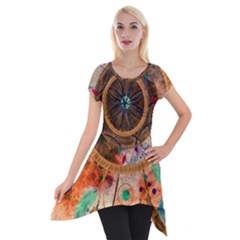 Dream Catcher Colorful Vintage Short Sleeve Side Drop Tunic by Cemarart