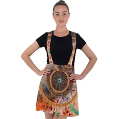 Dream Catcher Colorful Vintage Velvet Suspender Skater Skirt by Cemarart