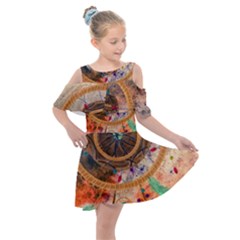 Dream Catcher Colorful Vintage Kids  Shoulder Cutout Chiffon Dress by Cemarart