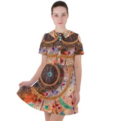 Dream Catcher Colorful Vintage Short Sleeve Shoulder Cut Out Dress  by Cemarart