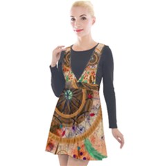 Dream Catcher Colorful Vintage Plunge Pinafore Velour Dress by Cemarart