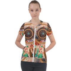 Dream Catcher Colorful Vintage Short Sleeve Zip Up Jacket by Cemarart