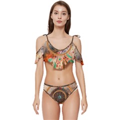 Dream Catcher Colorful Vintage Ruffle Edge Tie Up Bikini Set	 by Cemarart