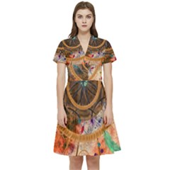 Dream Catcher Colorful Vintage Short Sleeve Waist Detail Dress by Cemarart