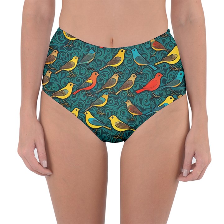 Bird Pattern Colorful Reversible High-Waist Bikini Bottoms