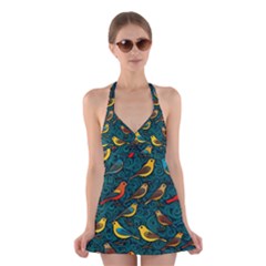 Bird Pattern Colorful Halter Dress Swimsuit  by Cemarart