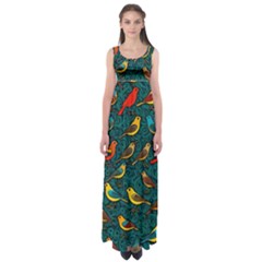 Bird Pattern Colorful Empire Waist Maxi Dress by Cemarart