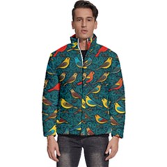 Bird Pattern Colorful Men s Puffer Bubble Jacket Coat by Cemarart