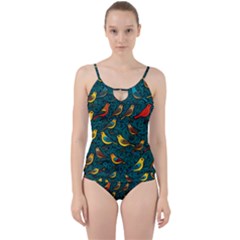 Bird Pattern Colorful Cut Out Top Tankini Set by Cemarart