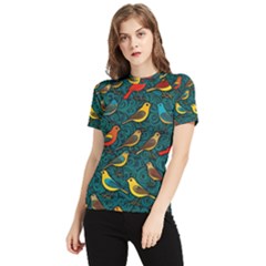 Bird Pattern Colorful Women s Short Sleeve Rash Guard by Cemarart