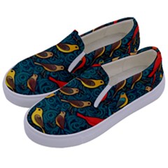 Bird Pattern Colorful Kids  Canvas Slip Ons by Cemarart