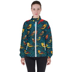 Bird Pattern Colorful Women s High Neck Windbreaker by Cemarart