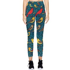 Bird Pattern Colorful Pocket Leggings  by Cemarart