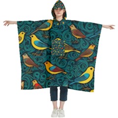 Bird Pattern Colorful Women s Hooded Rain Ponchos by Cemarart