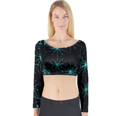 Space Time Abstract Pattern Alien Dark Green Pattern Long Sleeve Crop Top by Cemarart