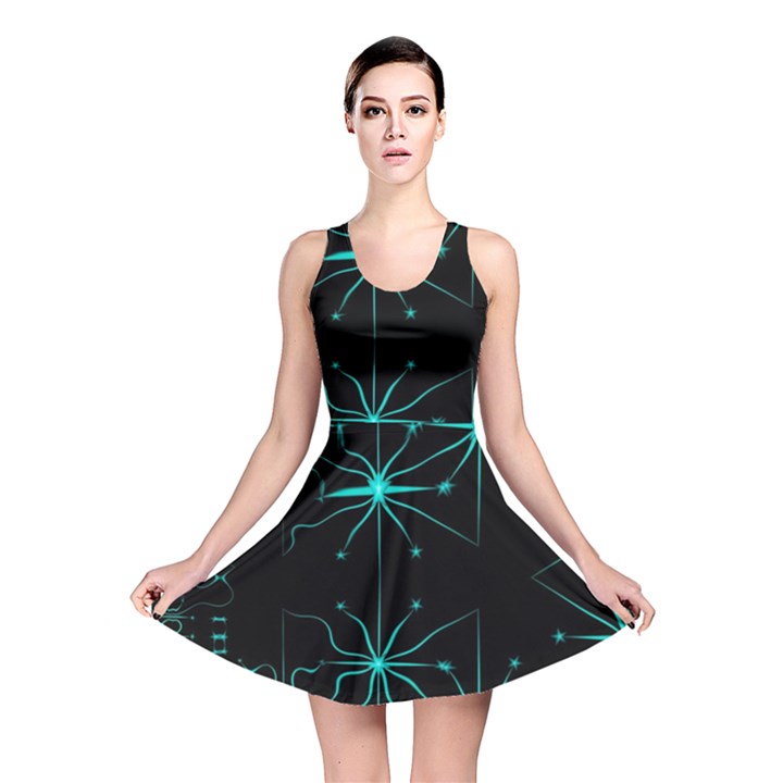 Space Time Abstract Pattern Alien Dark Green Pattern Reversible Skater Dress