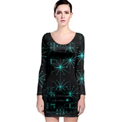 Space Time Abstract Pattern Alien Dark Green Pattern Long Sleeve Bodycon Dress by Cemarart