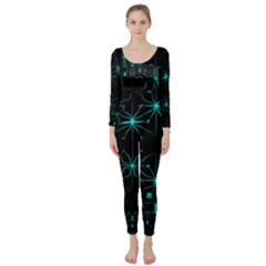 Space Time Abstract Pattern Alien Dark Green Pattern Long Sleeve Catsuit by Cemarart