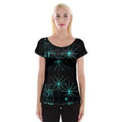 Space Time Abstract Pattern Alien Dark Green Pattern Cap Sleeve Top by Cemarart