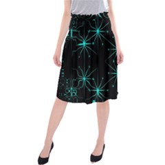 Space Time Abstract Pattern Alien Dark Green Pattern Midi Beach Skirt by Cemarart