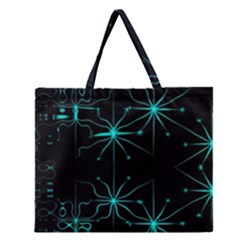 Space Time Abstract Pattern Alien Dark Green Pattern Zipper Large Tote Bag by Cemarart