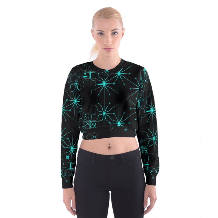 Space Time Abstract Pattern Alien Dark Green Pattern Cropped Sweatshirt