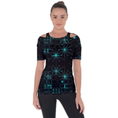 Space Time Abstract Pattern Alien Dark Green Pattern Shoulder Cut Out Short Sleeve Top by Cemarart