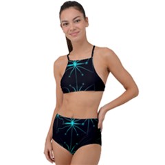 Space Time Abstract Pattern Alien Dark Green Pattern Halter Tankini Set by Cemarart