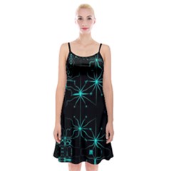 Space Time Abstract Pattern Alien Dark Green Pattern Spaghetti Strap Velvet Dress by Cemarart