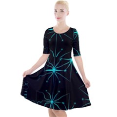 Space Time Abstract Pattern Alien Dark Green Pattern Quarter Sleeve A-line Dress by Cemarart