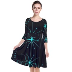 Space Time Abstract Pattern Alien Dark Green Pattern Quarter Sleeve Waist Band Dress by Cemarart