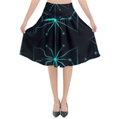 Space Time Abstract Pattern Alien Dark Green Pattern Flared Midi Skirt by Cemarart