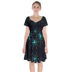 Space Time Abstract Pattern Alien Dark Green Pattern Short Sleeve Bardot Dress by Cemarart