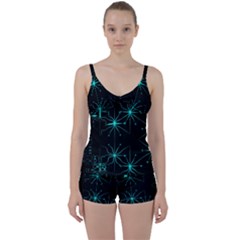 Space Time Abstract Pattern Alien Dark Green Pattern Tie Front Two Piece Tankini by Cemarart