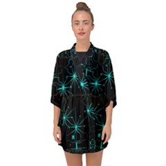 Space Time Abstract Pattern Alien Dark Green Pattern Half Sleeve Chiffon Kimono by Cemarart