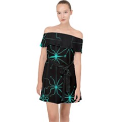 Space Time Abstract Pattern Alien Dark Green Pattern Off Shoulder Chiffon Dress by Cemarart