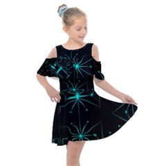 Space Time Abstract Pattern Alien Dark Green Pattern Kids  Shoulder Cutout Chiffon Dress by Cemarart