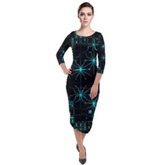 Space Time Abstract Pattern Alien Dark Green Pattern Quarter Sleeve Midi Velour Bodycon Dress by Cemarart