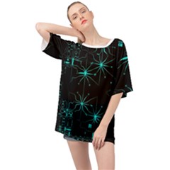 Space Time Abstract Pattern Alien Dark Green Pattern Oversized Chiffon Top by Cemarart