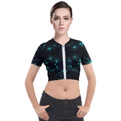 Space Time Abstract Pattern Alien Dark Green Pattern Short Sleeve Cropped Jacket by Cemarart